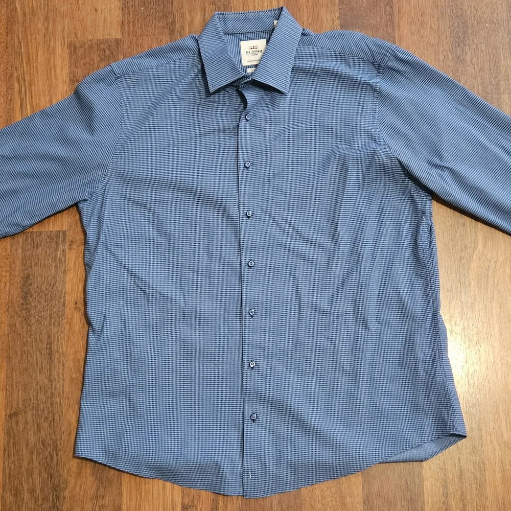 BEN SHERMAN mens skim-fit stretch dress shirt SIZE 17x35 COLOR BLUE LXL15 - Picture 1 of 15